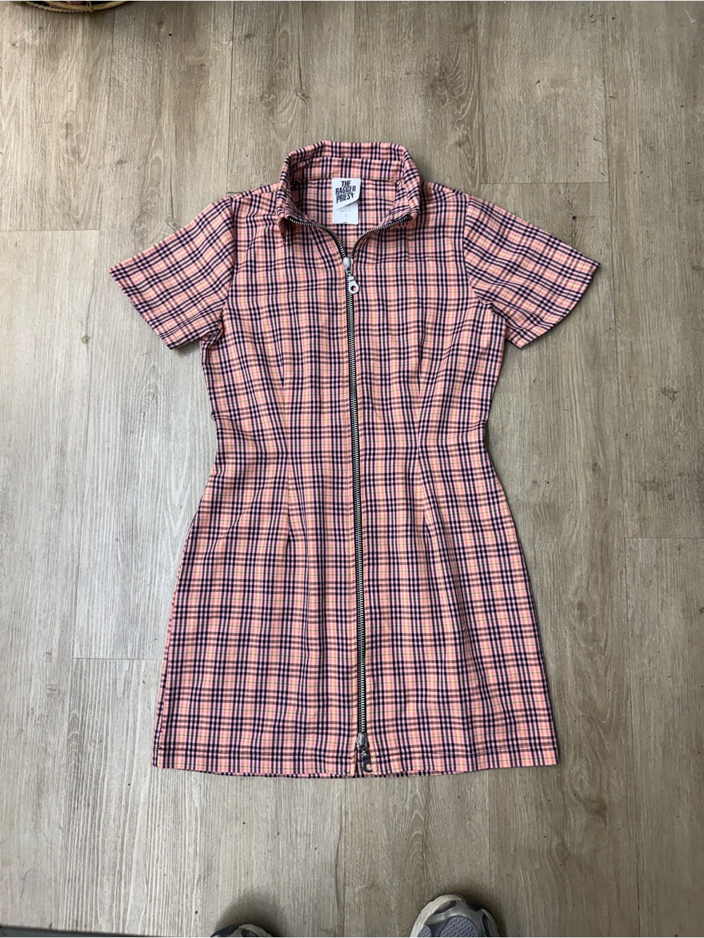 The Ragged Priest Pink Plaid Zip-Front Mini Dress